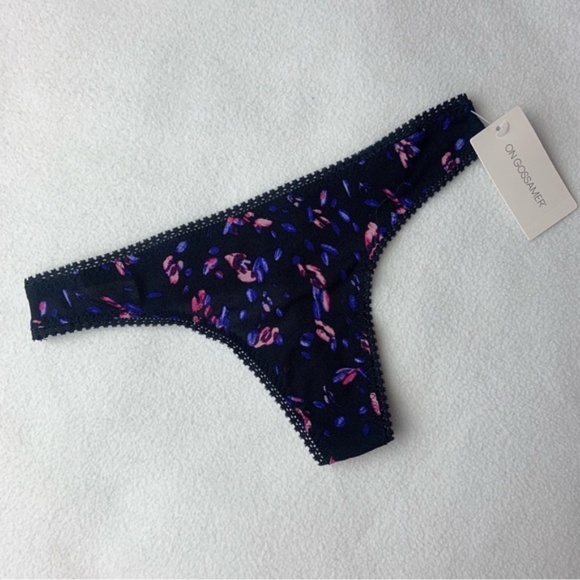 NWT New On Gossamer Kaleidoscope Black Pink Purple Hipster Thong Panties XS/S - Picture 2 of 4